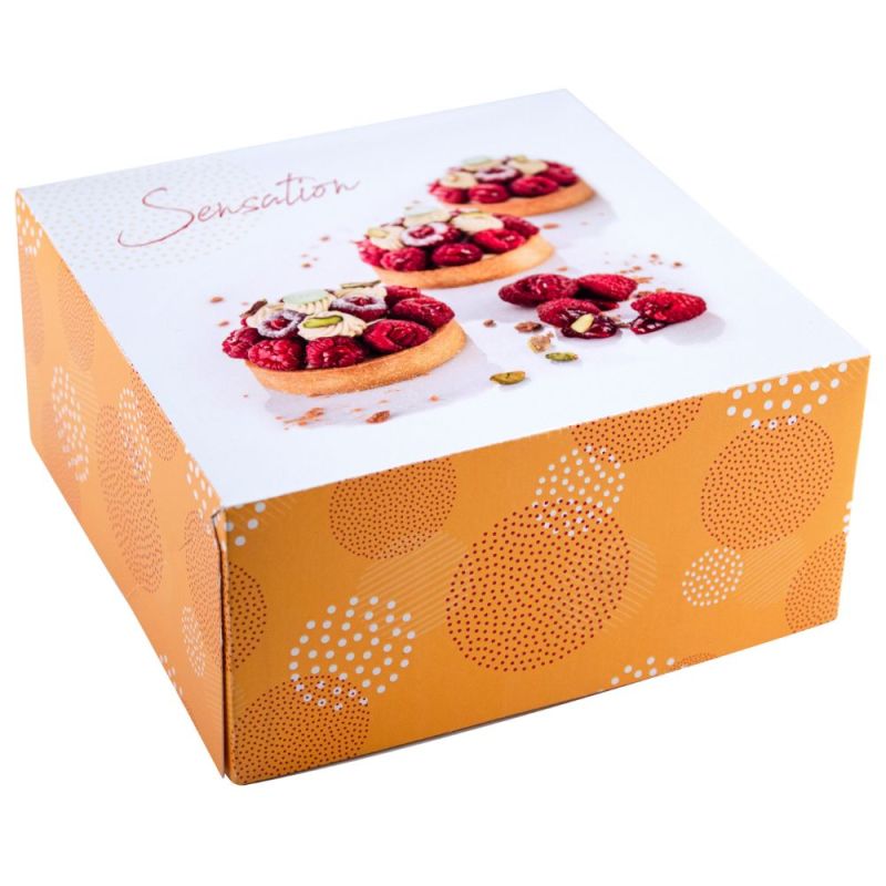 Boîte pâtissière blanche décorée en carton 30x30x10 cm