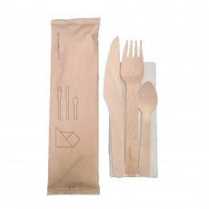 Kit couverts en bois 4/1 + serviette